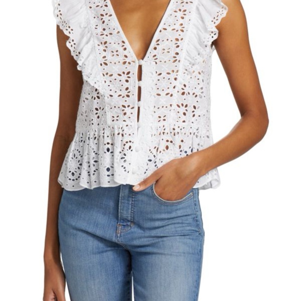 Veronica Beard Araya Eyelet Ruffle Top